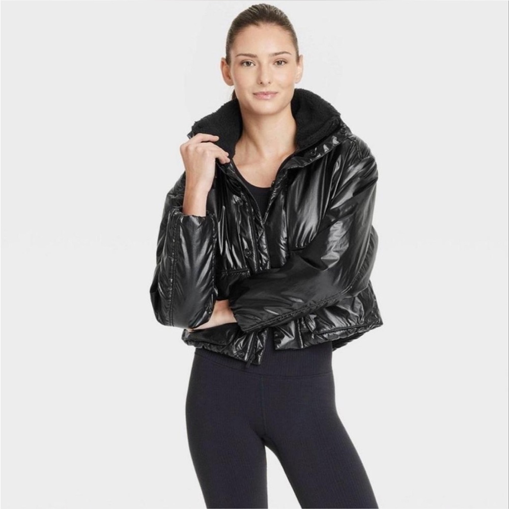 All In Motion Women's Black Puffer Jacket with Sherpa Collar